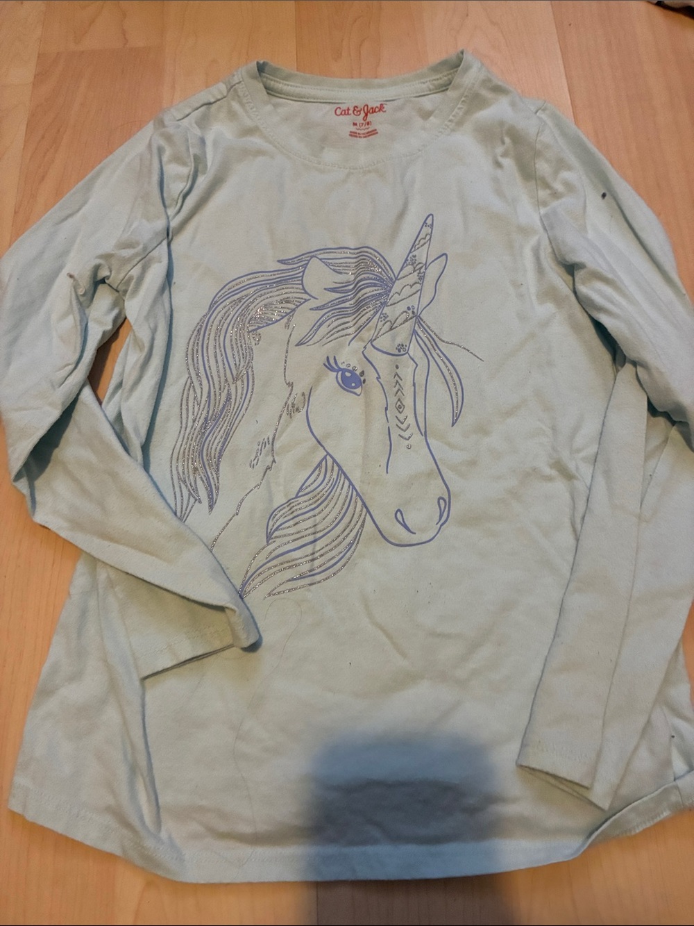 Cat & Jack Light Mint Blue Unicorn Long Sleeve Top
